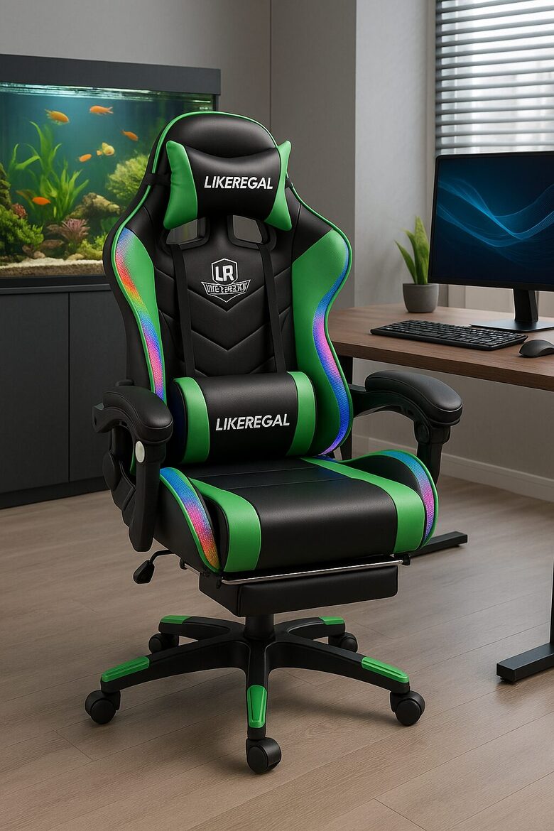 Datorkrēsls ar Led apgaismojumu un Masāžas funkciju Zaļš ar melnu ofisa krēsls